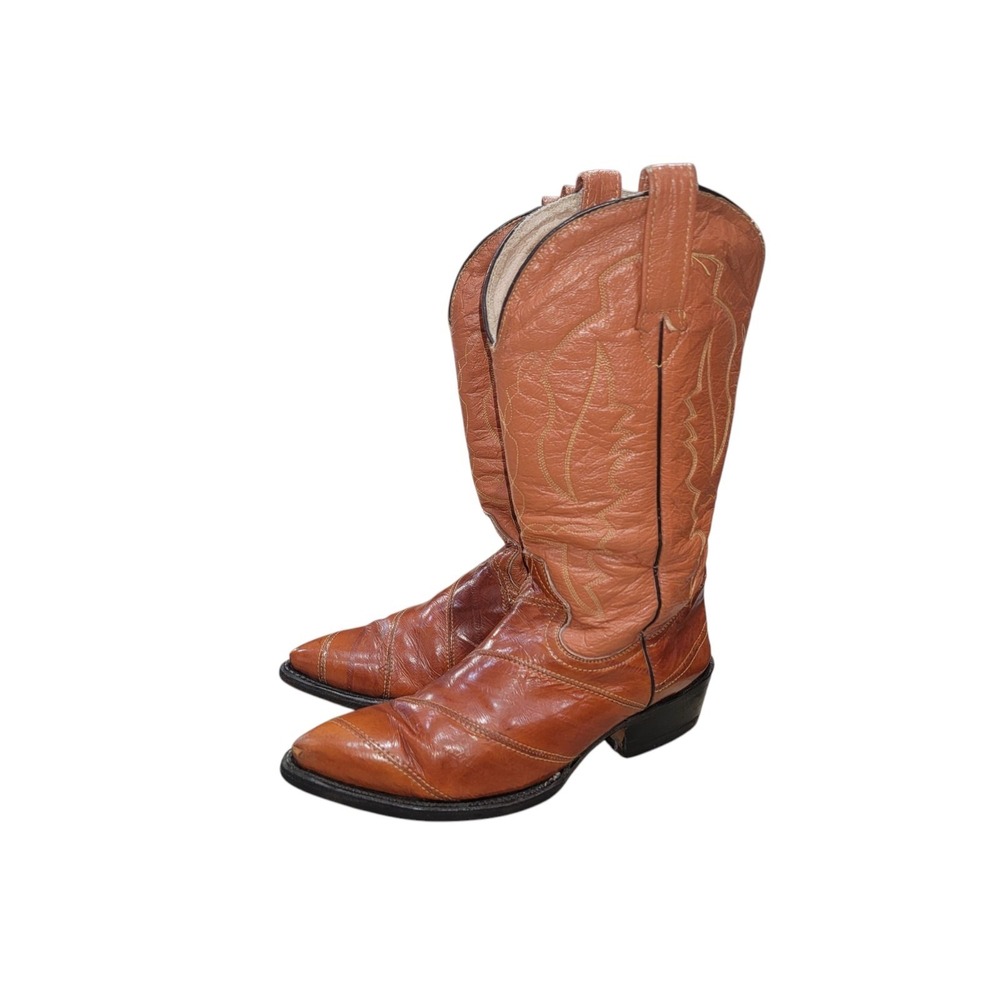 Botas Tejas Exotic Men's Eel Skin Brown Cowboy Boots US Size 8 - Picture 2 of 15